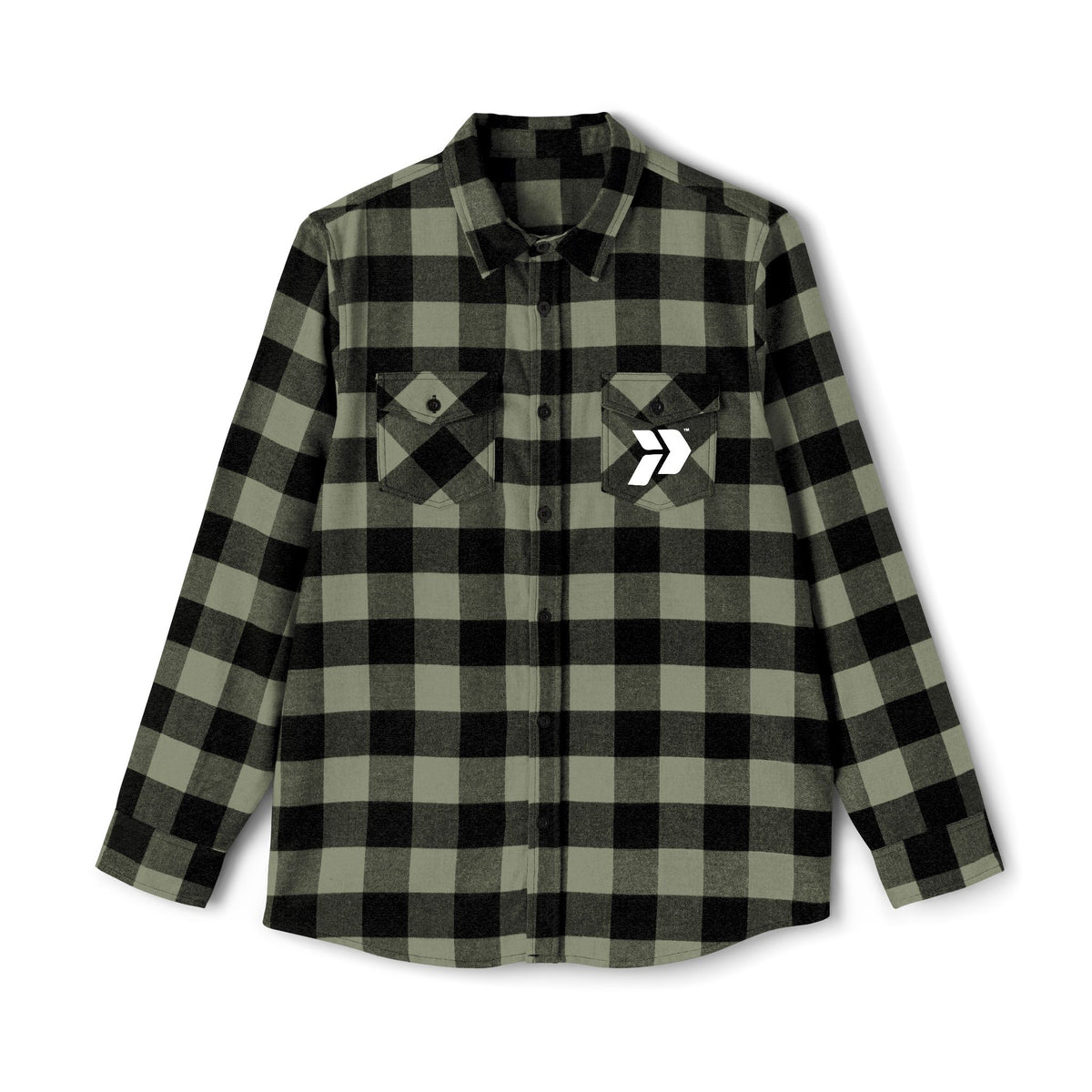 Plaid shirt with a logo on a white background