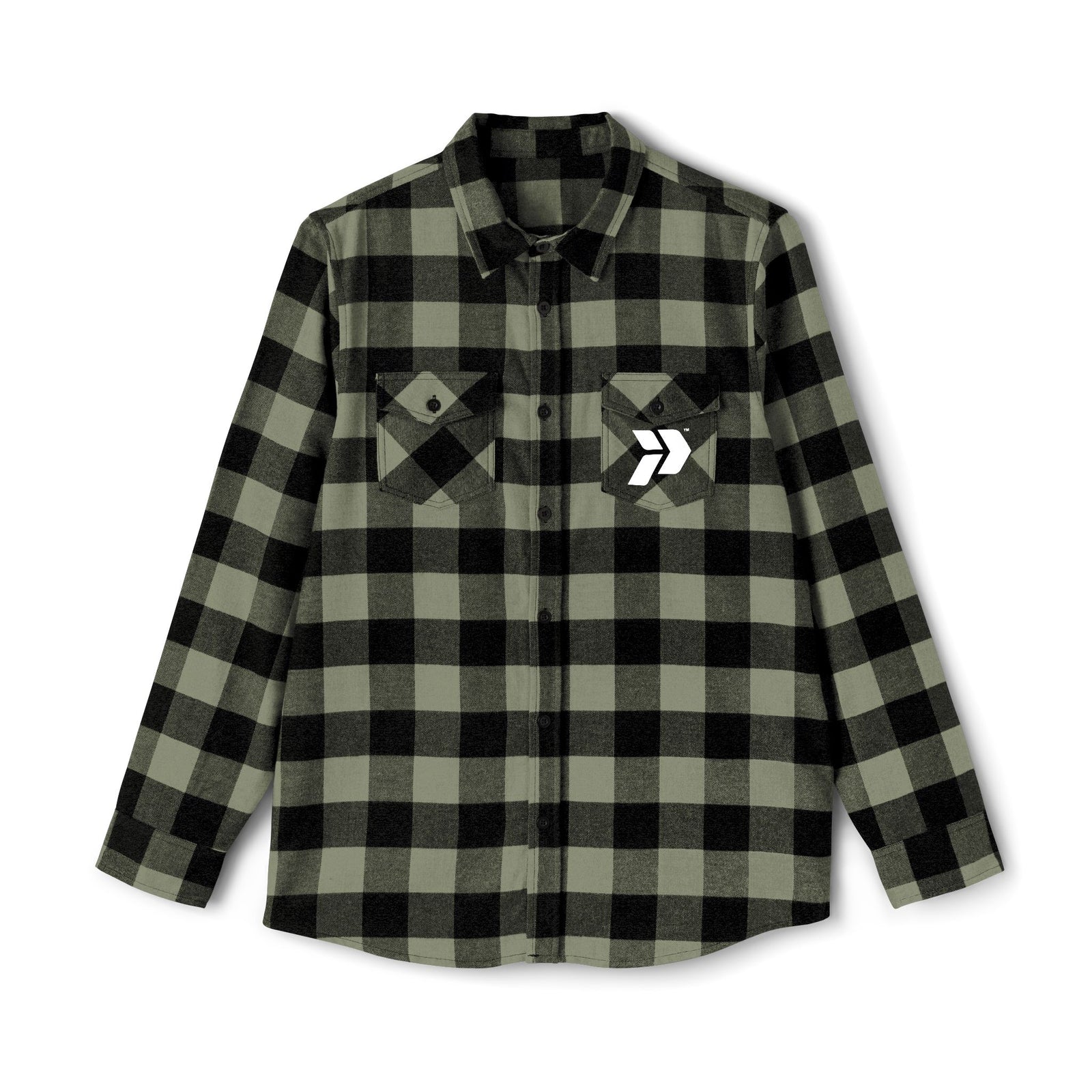 Plaid shirt with a logo on a white background