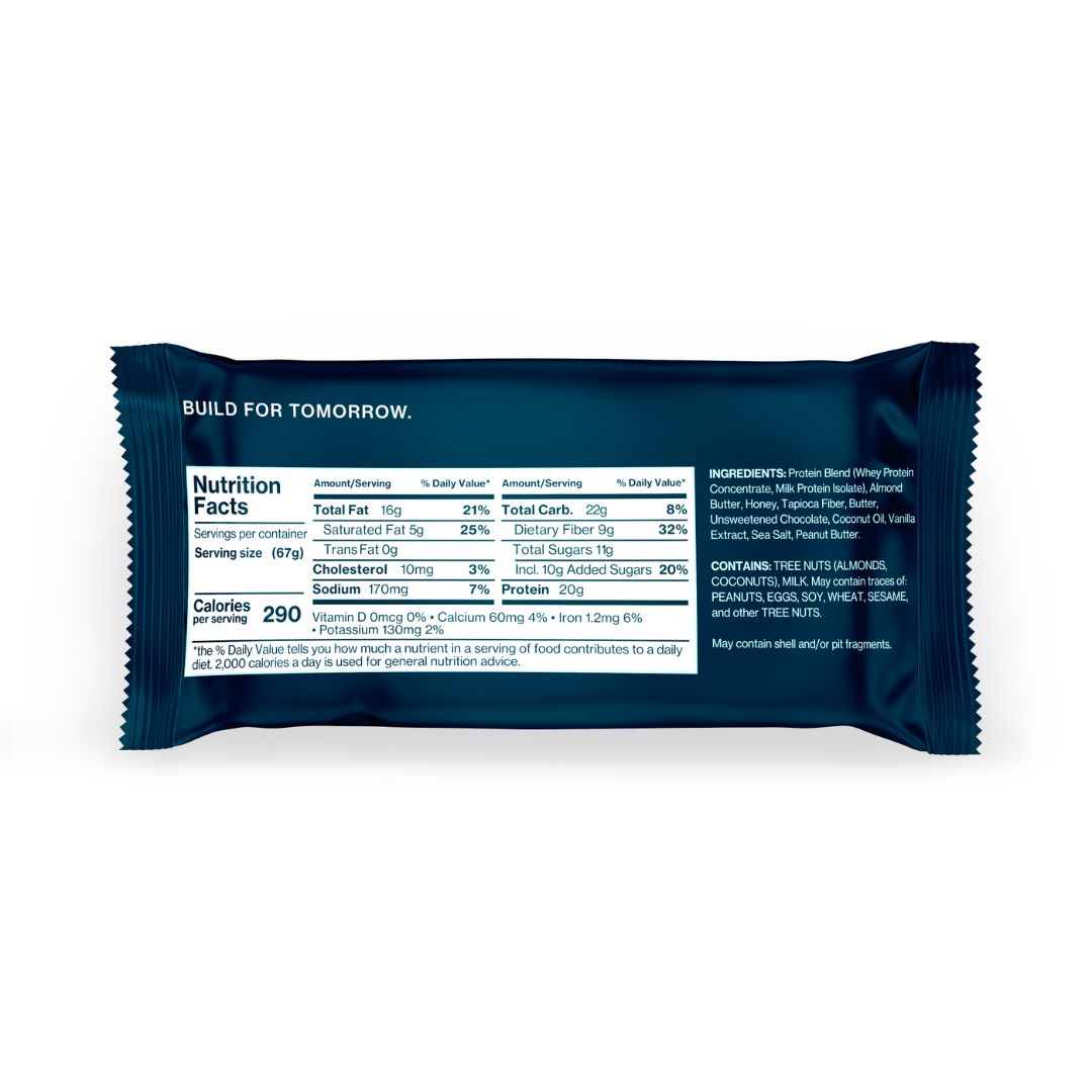 Purist Nutrition Facts for Chocolate Chip Cookie Dough flavor on a white background